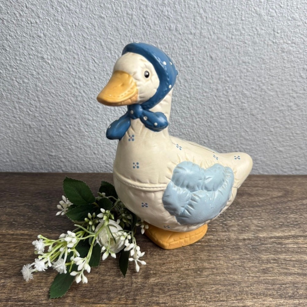 Vintage Country Goose Coin Bank Blue Bonnet Farmhouse Cottagecore Decor 8" - Picture 6 of 11